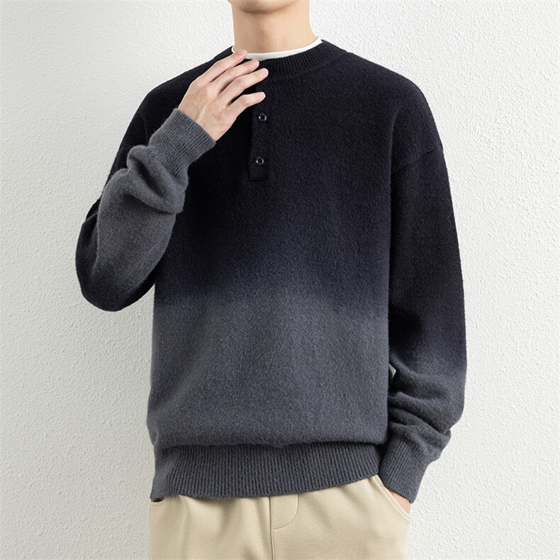 25779-P63秋季时尚圆领毛衣套头衫男针织衫渐变色宽松打底衫,男装T恤,电商D310B