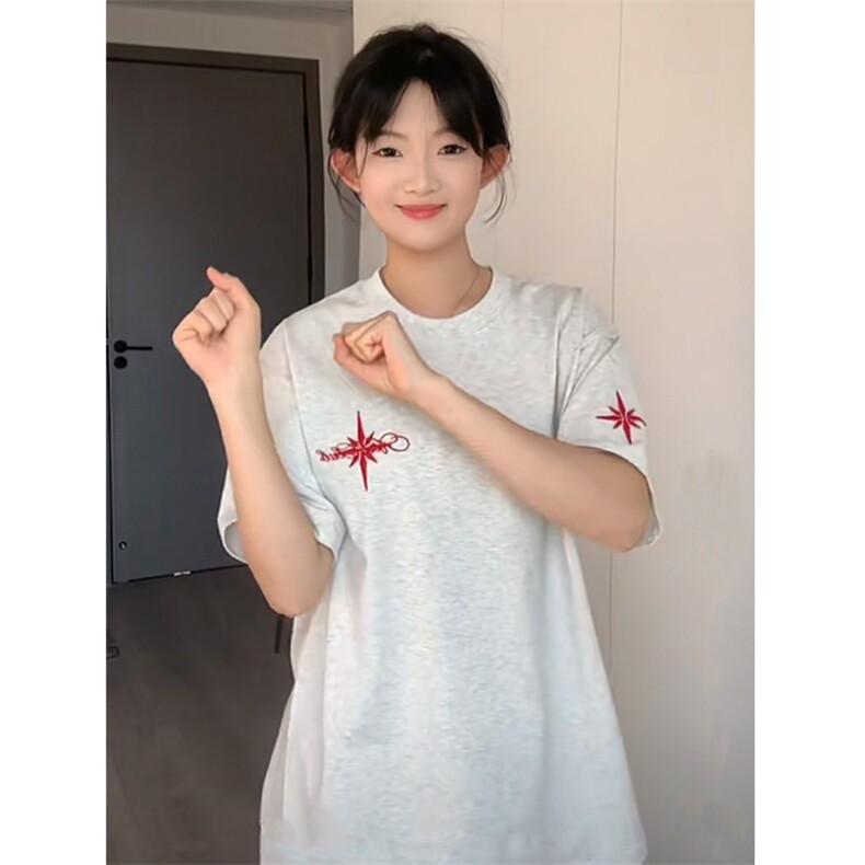 网图有货花体北极星贴布刺绣短袖t恤男女美式宽松上衣A1302-P28,男装T恤,星座1505