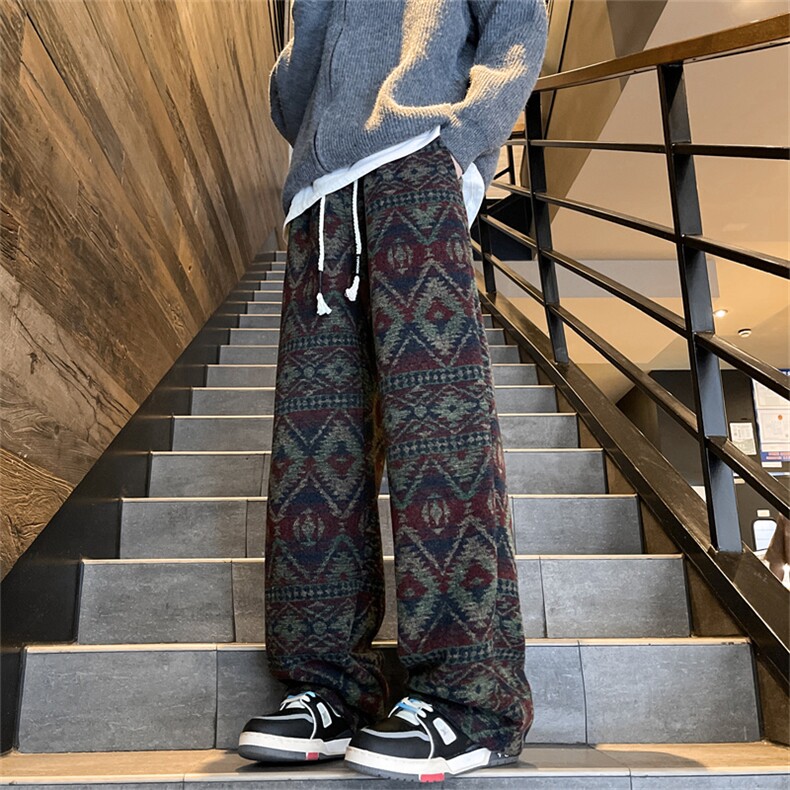 复古提花针织休闲卫裤民族风宽松显瘦拖地阔腿裤男女裤WK1013-P52,男装休闲裤,星座302B-3