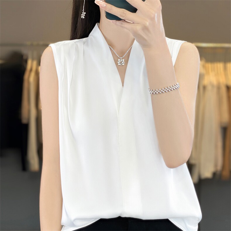25新春夏无袖衬衣内搭上衣高端气质醋酸缎面仿真丝吊带背心女V领,女装背心吊带,朝贺羊绒