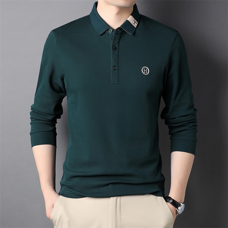 秋冬季长袖T恤男厚Polo衫翻领纯棉打底衫中年爸爸装HPN761-P75,男装T恤,电商B212（原钱塘6029）