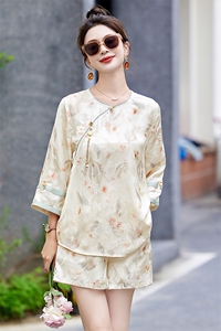 新中式国风短裤套装女2025夏季新款高级设计感印花防晒上衣两件套图片