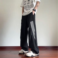 抖音品质夏季新款薄款透气条纹宽松冰丝裤B315-K24231-特P40控78，男装休闲裤，电商B315