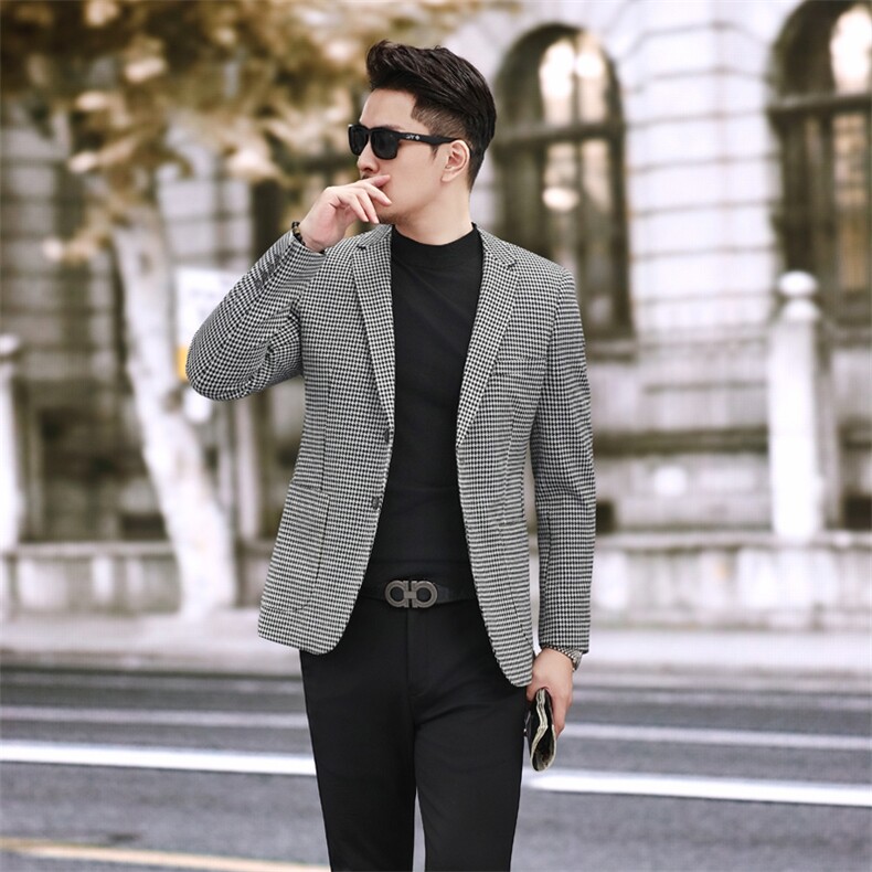新款男装男士千鸟格针织面料格子商务西装666P175，男装西服，电商D225