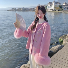 现货新款2183-P390-K596双面羊绒带袖毛狐狸毛可脱，女装双面呢大衣，网红馆