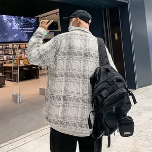 港风编织长袖衬衫男士潮牌百搭小众痞帅复古高街衬衣外套J720P55图片