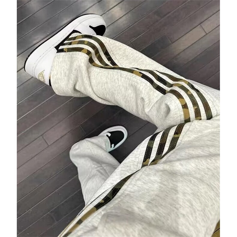 现货 条纹运动裤春秋新款宽松复古休闲裤直筒卫裤1008-WLK822-P42图片
