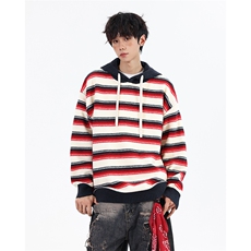 517A-8-M626-P78高品质连帽针织衫条纹撞色慵懒风毛衣现货卫衣，男装针织衫/毛衣，星座517A-8（原B282）