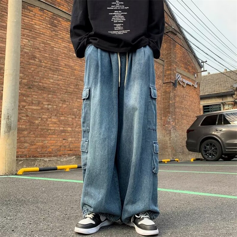 牛仔裤男秋季潮大码休闲裤子高街C891P48图片