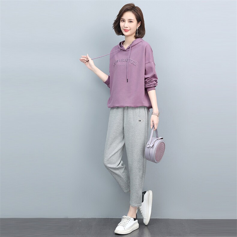 春季新款休闲舒适套装女宽松显瘦时尚两件套运动服,女装套装/套裙,悦见她