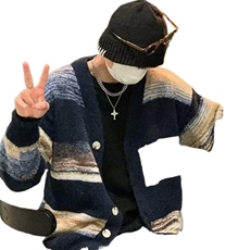 网图现货84861-特P65秋冬针织开衫毛衣外套高级感宽松休闲条纹，男装针织衫/毛衣，电商D310B