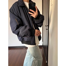 藏青色美式复古飞行员夹克翻领工装外套短款棒球服JK016特P53，男装夹克，星座908-1