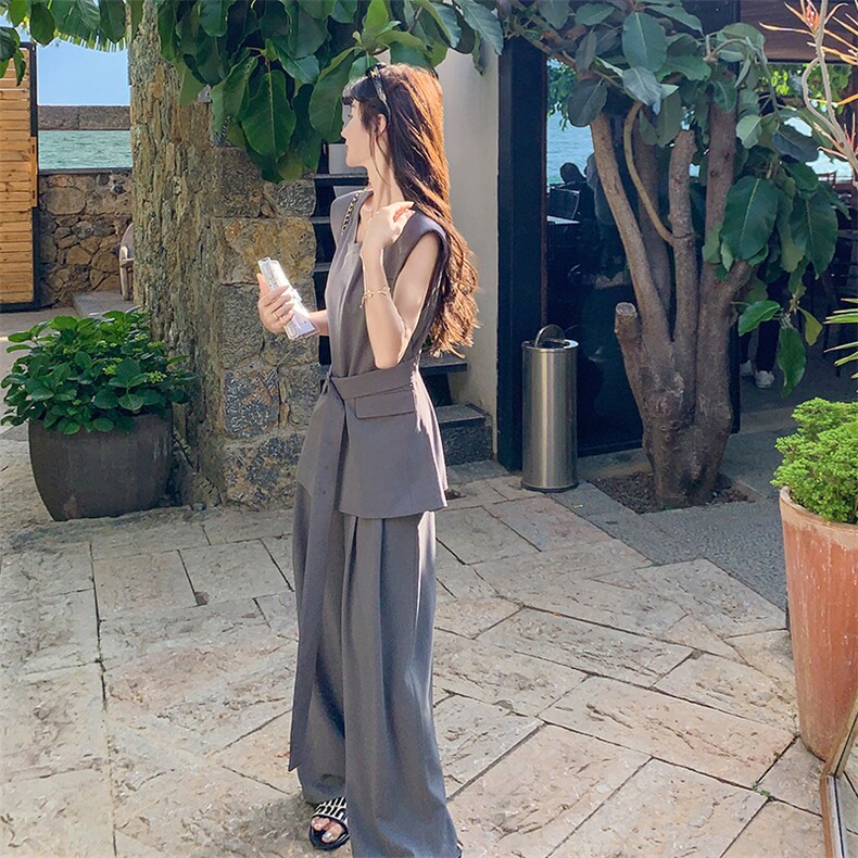 休闲气质无袖西装阔腿裤套装女夏巨好看又酷又飒穿搭两件套松弛感,女装套装/套裙,2C301