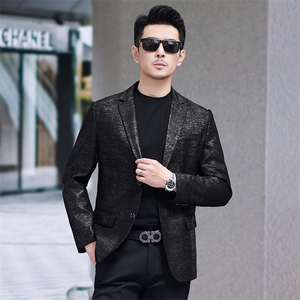 春秋款男士皮衣商务西服金牙签印花绵羊皮外套休闲男装夹克图片