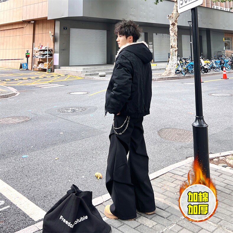 现货高品质美式高街冬季重磅硬挺短款座山雕毛领棉衣男女加厚外套,男装棉衣,电商A486-1