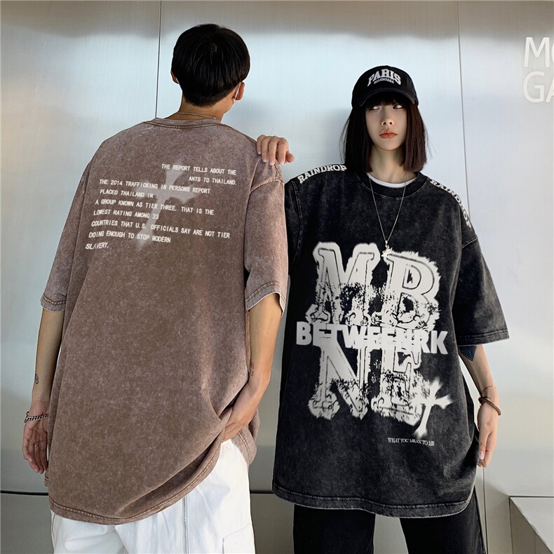 情侣装2026夏季新款高街水洗做旧宽松大码短袖T恤半袖D277P43,男装T恤,电商A335-1（原A458）