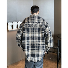 美式复古长袖衬衫男款春秋季新款情侣格子衬衣毛边设计感外套，男装衬衫，星座410-6（原星座1304-1）