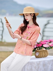 新中式盘扣刺绣套装女2026夏季新款复古气质宽松阔腿裤两件套，女装套装/套裙，魅影