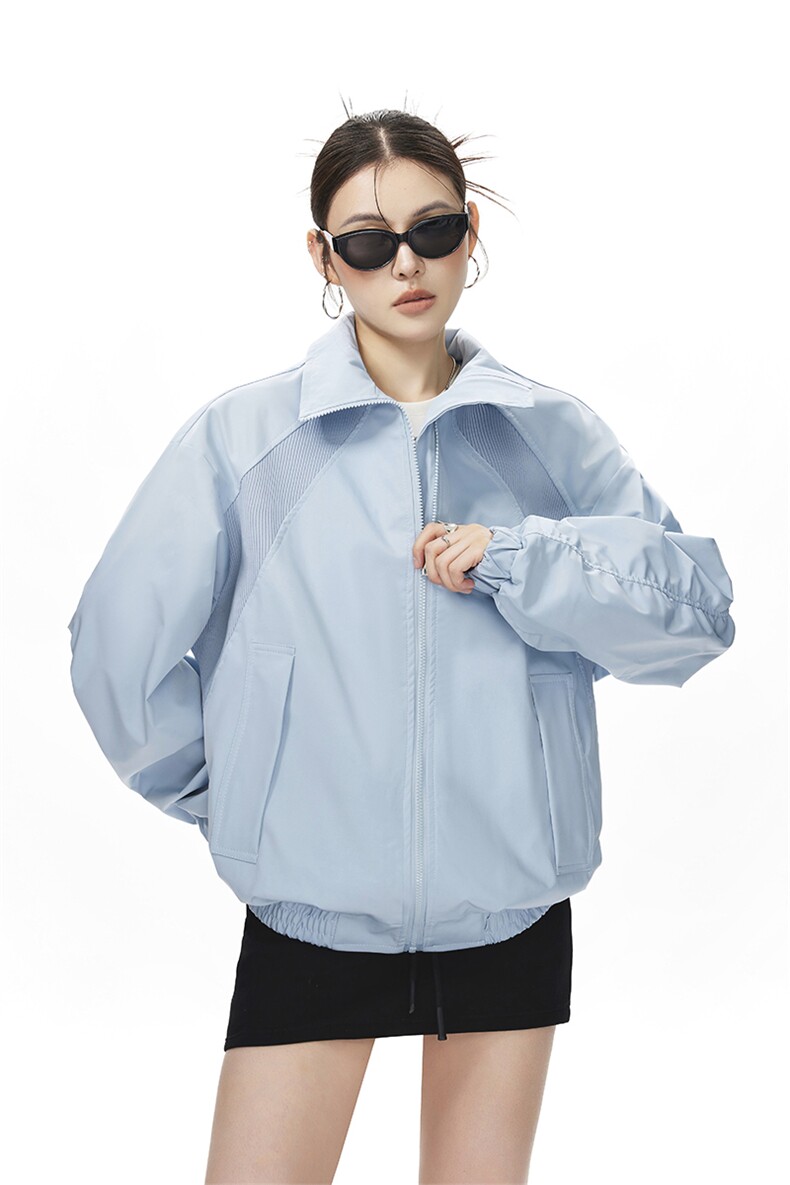 美式罗纹拼接袖子褶皱大码M-5XL教练夹克女JK78056P69控105,男装夹克,星座227-7