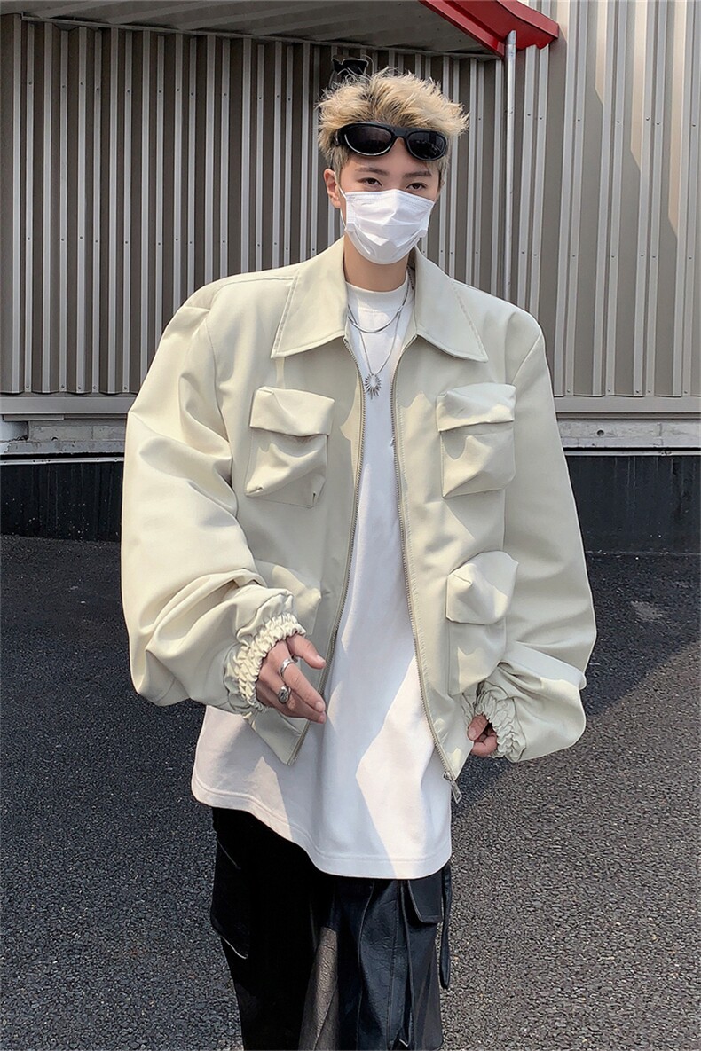 立体口袋短款垫肩美式夹克男高级感嘻哈潮流街头机能宽松工装外套,男装夹克,星座505-2（原电商A260-1)