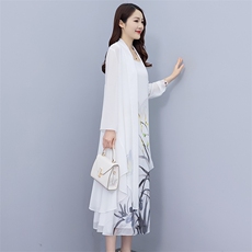 雪纺小披肩配裙子夏季新外搭开衫女士中长款宽松防晒衣连衣裙，女装连衣裙，秀美人生