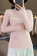 时尚半高领欧根纱拼接针织衫显瘦修身长袖毛衣女款，女装针织衫/毛衣，暖姿羊绒