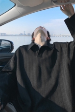 港风麦穗纹肌理感老钱风大码休闲翻领长袖T恤男T24505-特P36控69，男装T恤，电商A001-1