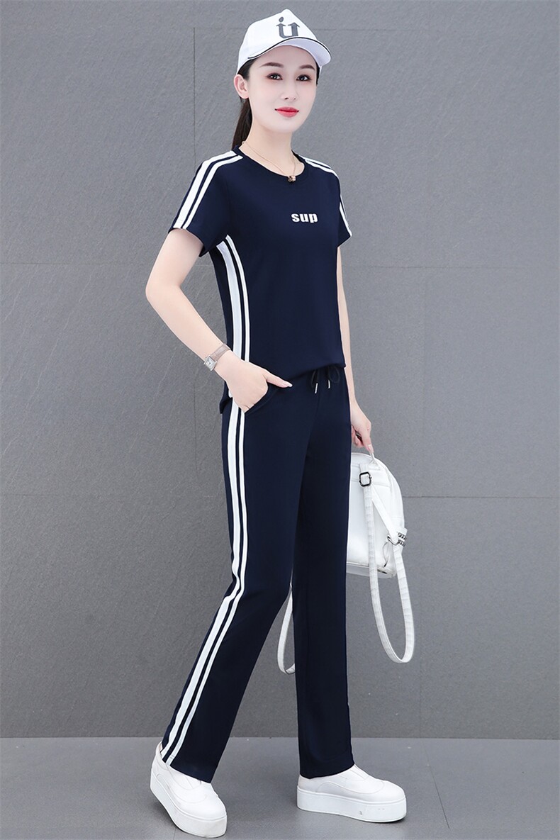 燕颉运动服套装夏装女2023年冰丝夏季薄款短袖休闲时尚两件套洋气,女装套装/套裙,燕颉服饰
