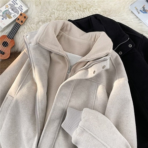 冬季韩版宽松假两件加厚棉衣外套男双层领毛呢夹克棉服W5591-P96图片