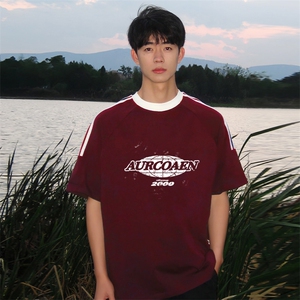 夏季美式高街重磅纯棉三条杠织带撞色男女短袖T恤ZD372-特P30图片
