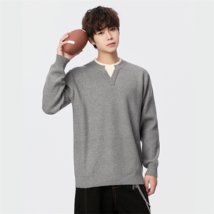 毛衣男秋冬男士休闲圆领假两件时尚针织衫毛衣打底衫-M368-P50图片