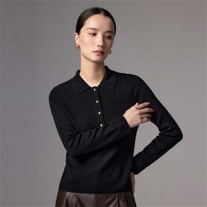 老钱风polo领针织衫女深灰色修身通勤上衣2025新款高端精纺羊毛衫图片