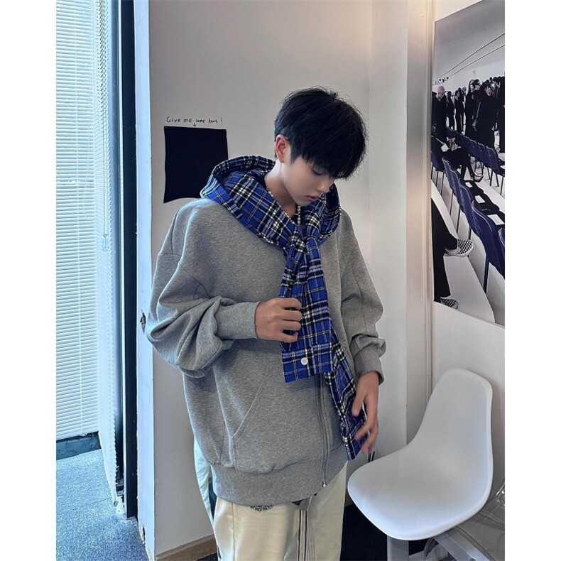 【有货】假两件格子拼接卫衣男款设计感连帽开衫外套JL97CC-特P68，男装卫衣，星座1007（原301D）