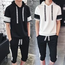 夏装t恤男短袖运动休闲男士套装夏季韩版帅气两件套体恤DS142T，男装T恤，电商A102