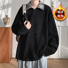春秋美式潮牌假两件衬衫领卫衣男女宽松百搭情侣打底上衣WYX28，男装T恤，星座516A
