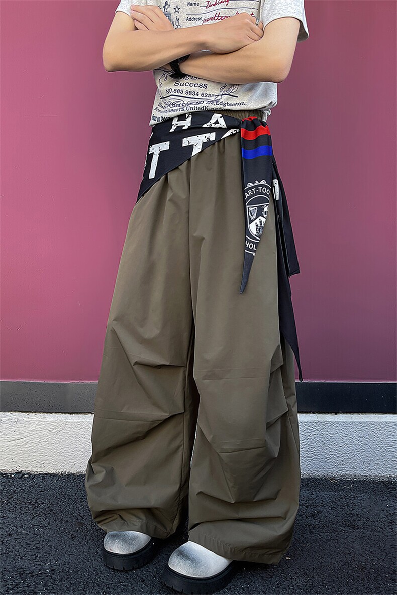 8XL-M美式复古撞色屁帘工装伞兵裤男褶皱设计感宽松阔腿裤P68,男装工装外套,电商D206-1