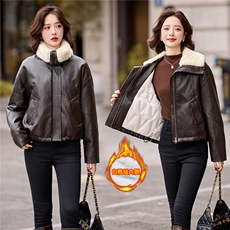 毛领拼接PU皮羽绒服女2025冬季新款小个子气质显瘦白鸭绒短款外套，女装羽绒服，流量+