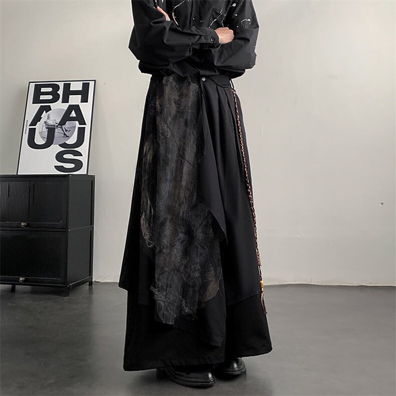 春装25休闲裤复古叠层山本风不规则风流苏阔腿裙裤宽松西裤裤裙，男装西裤，星座909