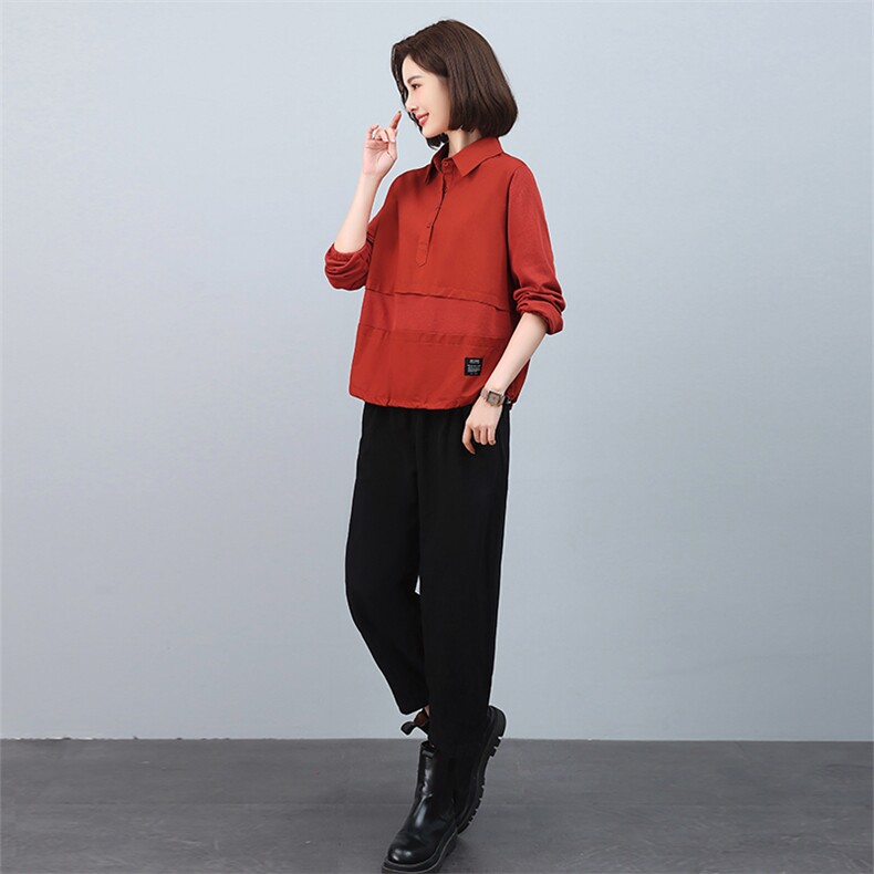 时尚宽松显瘦长袖衬衫+阔腿裤套装女秋装新款休闲两件套6528-518,女装套装/套裙,叶笙衣