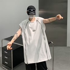 2024新款美式hiphop背心体恤拉链潮坎肩无袖t恤现货T1764-P34，男装T恤，星座512-4