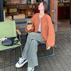 橘色工装短外套女春秋2025新款美式炸街又a又飒短款风衣小个子，女装短外套，2D143