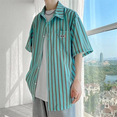 条纹衬衫男士短袖韩版潮流文艺百搭2024夏季新款ins外套CY865-P23，男装衬衫，星座412-2