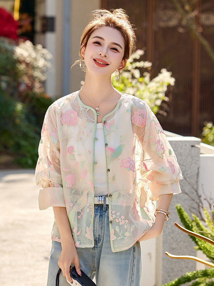 重工刺绣防晒衣短外套2025夏季新款,女装短外套,美沁