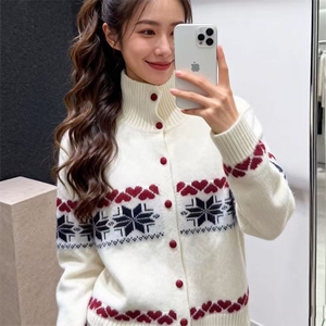 针织开衫女秋冬坑条加厚外套小个子羊毛衫图片