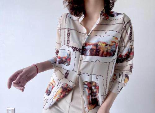 【现货】2021春季新品真丝双绉印花衬衫，女装衬衫，七七迷兰