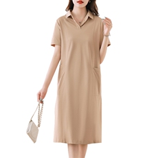 休闲直筒polo连衣裙2024新款气质翻领短袖裙子女夏中长款，女装连衣裙，涵誉