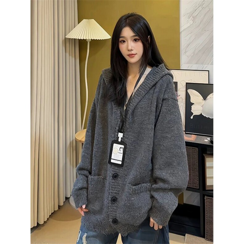 网络图，韩系时尚百搭休闲纯色慵懒风针织外套XZ302B-1-M581P60,女装短外套,星座302B-1