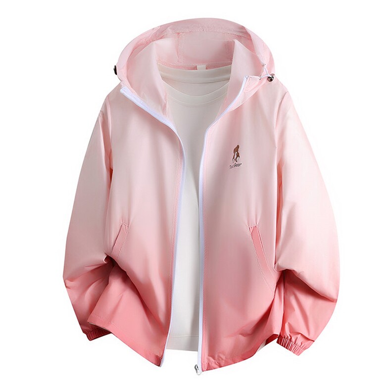 夏季新款印花小熊渐变色连帽防晒衣青少年宽松户外皮肤衣Z301，男装防晒衣，星座310B-3