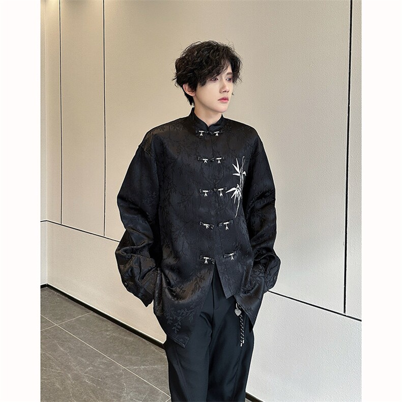 现货！25新中式暗纹提花高品质重工刺绣竹叶礼服衬衫CS111-P138,男装衬衫,电商B288