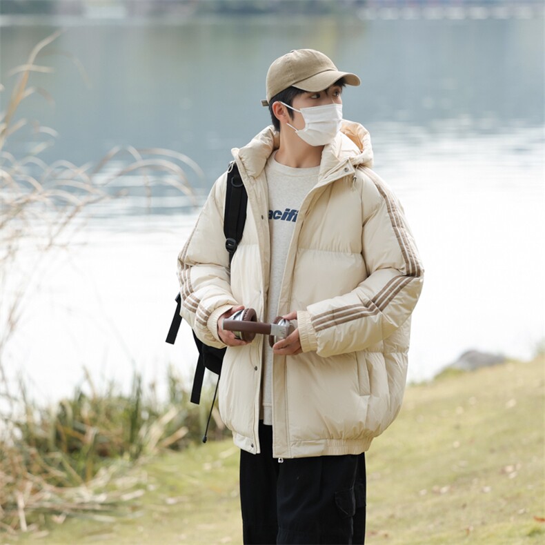 冬季港风三条杠撞色连帽棉衣加绒加厚拼色加厚棉衣外套MY6088P90，男装棉衣，电商A128